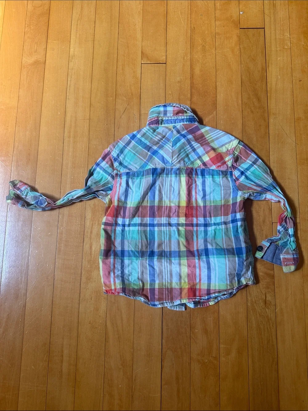 OshKosh B'gosh Blue, Red, Yellow & Green summer  Plaid Button-Down Shirt kids 3T
